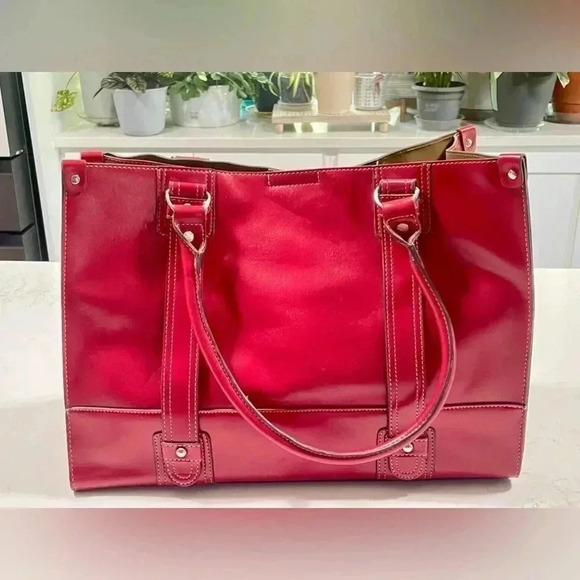 Emilie M. Vintage Red Vegan Leather Tote w/Strap Detail Med SZ - Picture 1 of 10